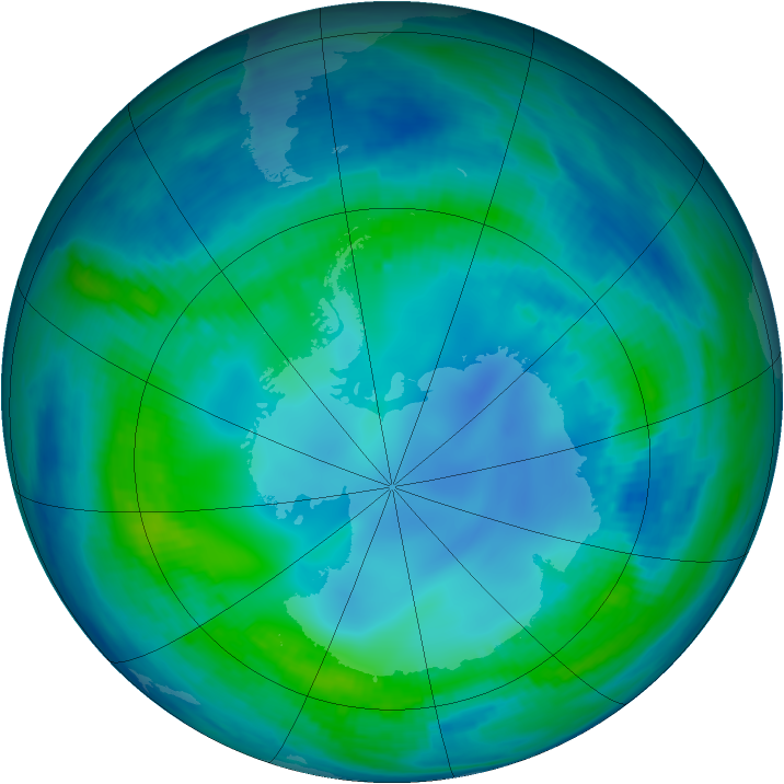 Antarctic ozone map for 08 May 2000
